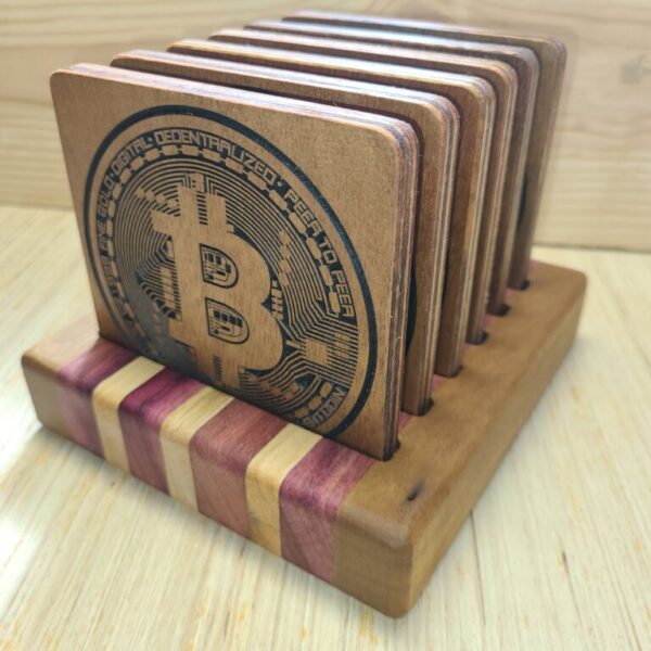 Set of 6 'Crypto' theme Coasters with Holder